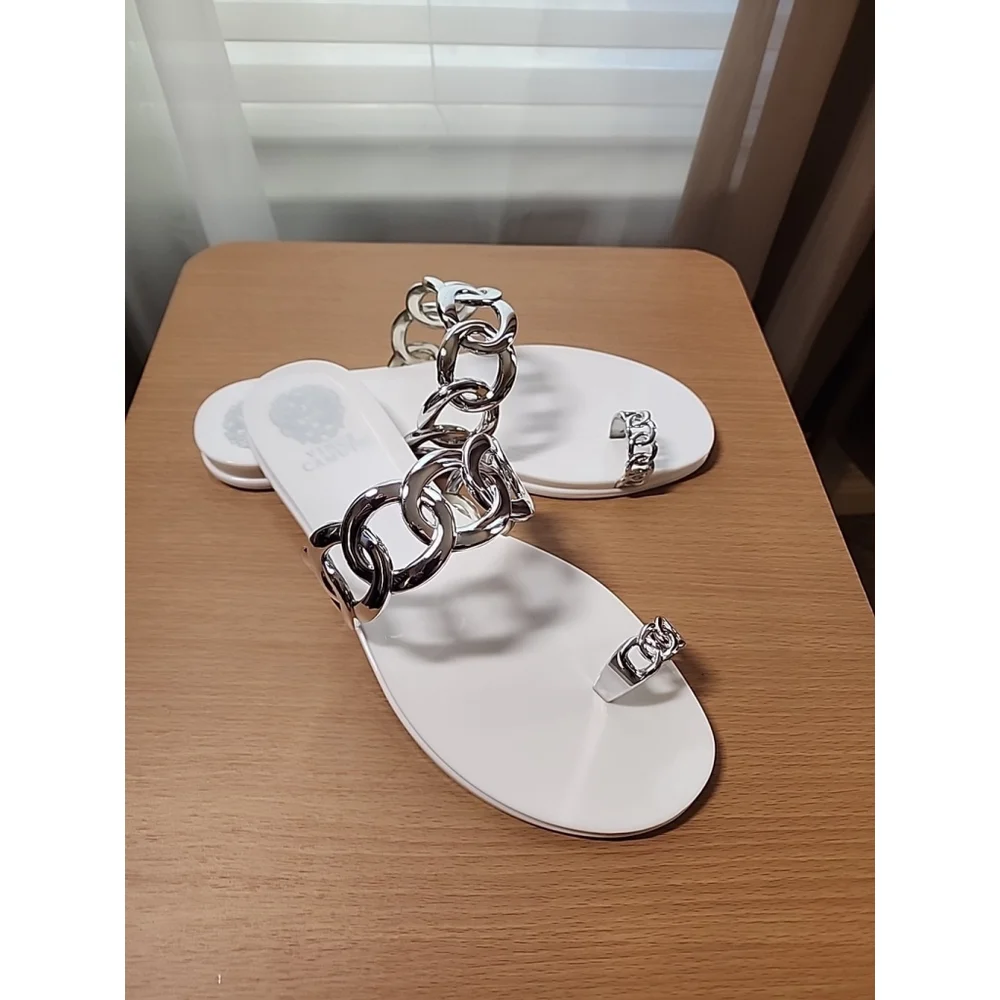 New Vince Camuto Women Emagenta Chain Toe Loop Jelly Sandal 9 M - White Silver - Picture 7 of 15